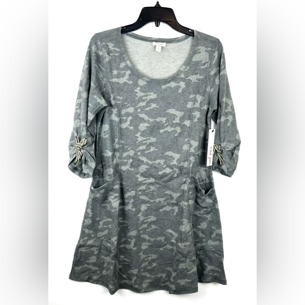 Tribal Women’s Grey Camo Long Sleeve Knee Length Dress Size M